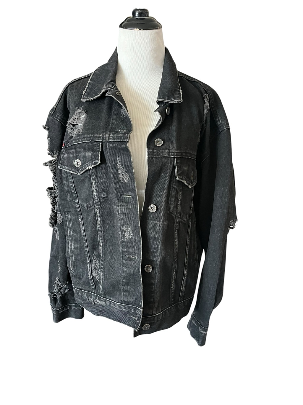 Furst Of A Kind Distressed Black Denim Jacket “Need 4 Speed” Racing Graphic Sz M